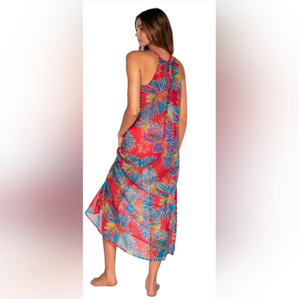 Sunsets Tiger Lily sheer pink blue floral print Destination Dress size 14/16 new